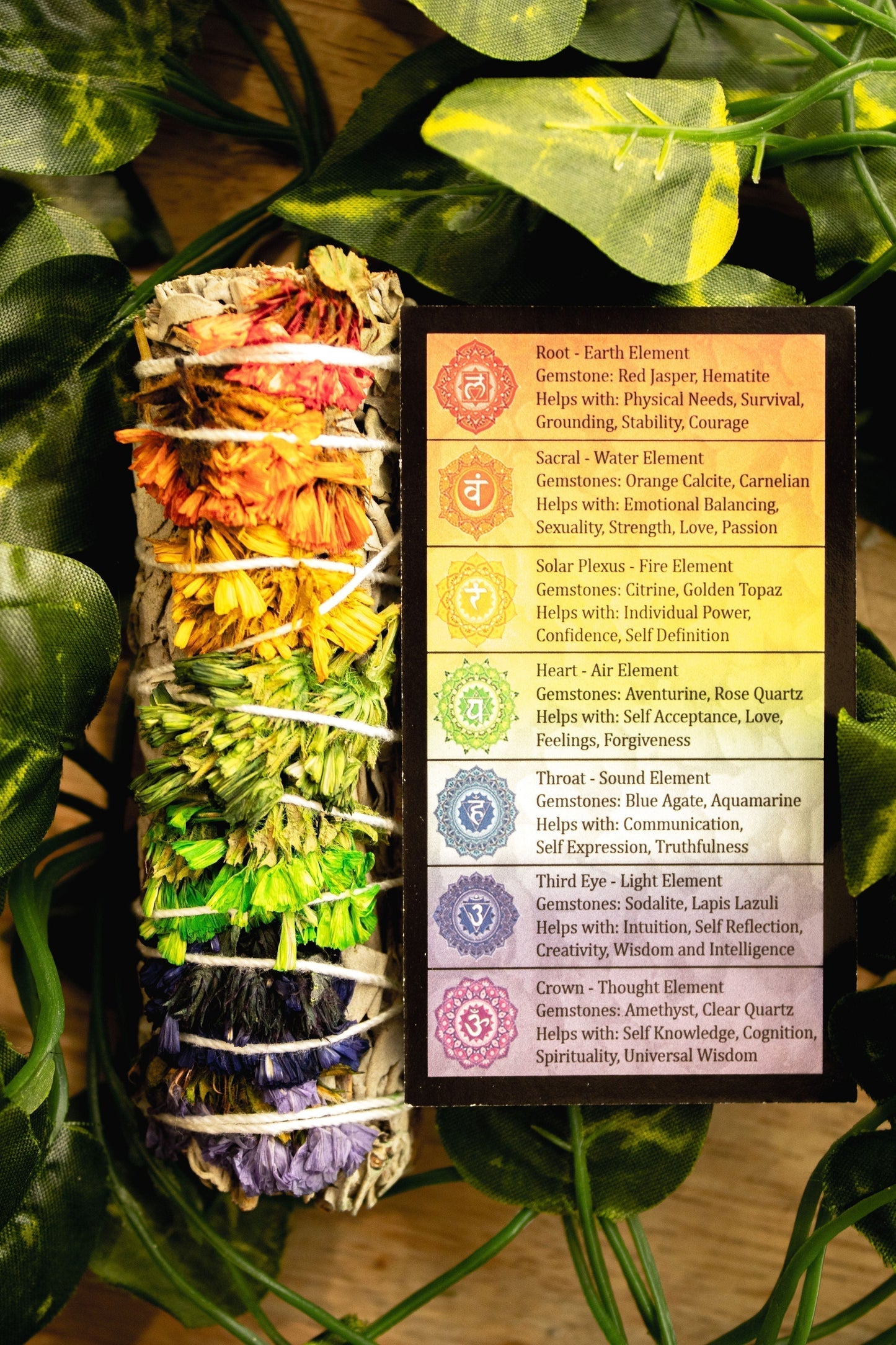 Ancient Infusions Chakra Harmony Smudge Stick - Colorful Spiritual Cleansing Ritual.