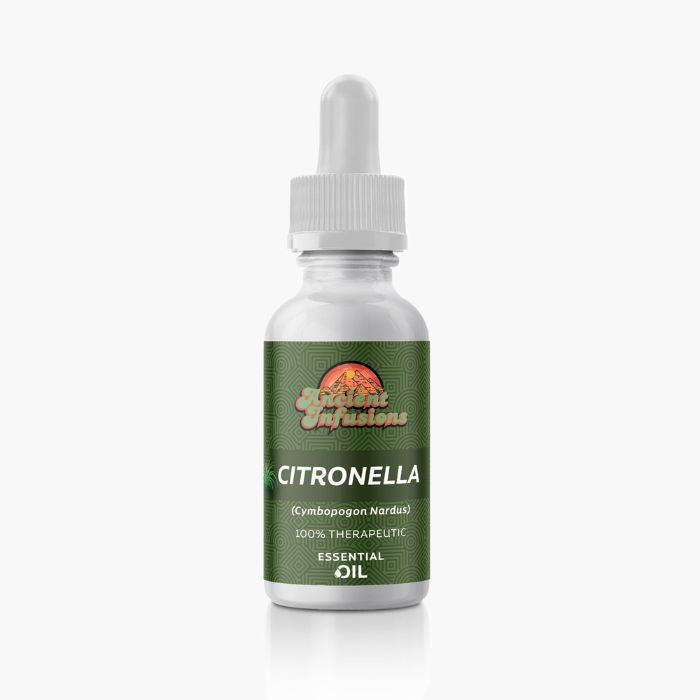 Ancient Infusions Therapeutic Grade Citronella Oil Label - Pure & Harmonious Wellness.