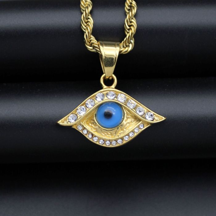 Ancient Infusions Cosmic Aura of Protection Blue Evil Eye Necklace - Celestial Radiance Stainless Steel Chain.