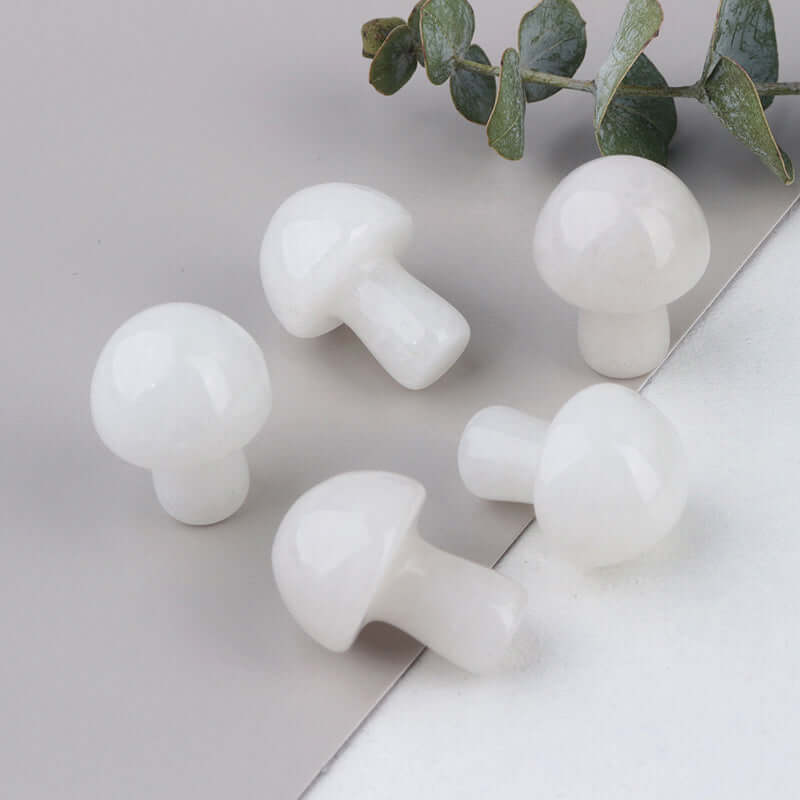 Ancient Infusions Crystal Quartz Carved Mushroom - ~0.8 inches of spiritual radiance. Front view.