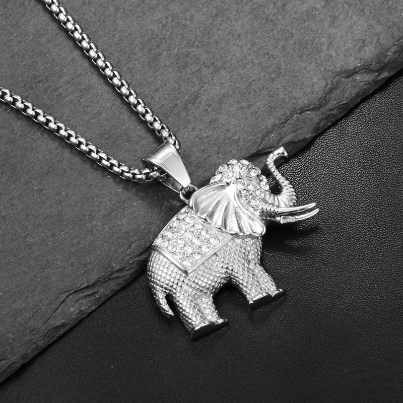 Ancient Infusions Cuban Zircon Elephant Necklace - Stainless Steel Elegance. A sparkling guardian for your timeless journey.