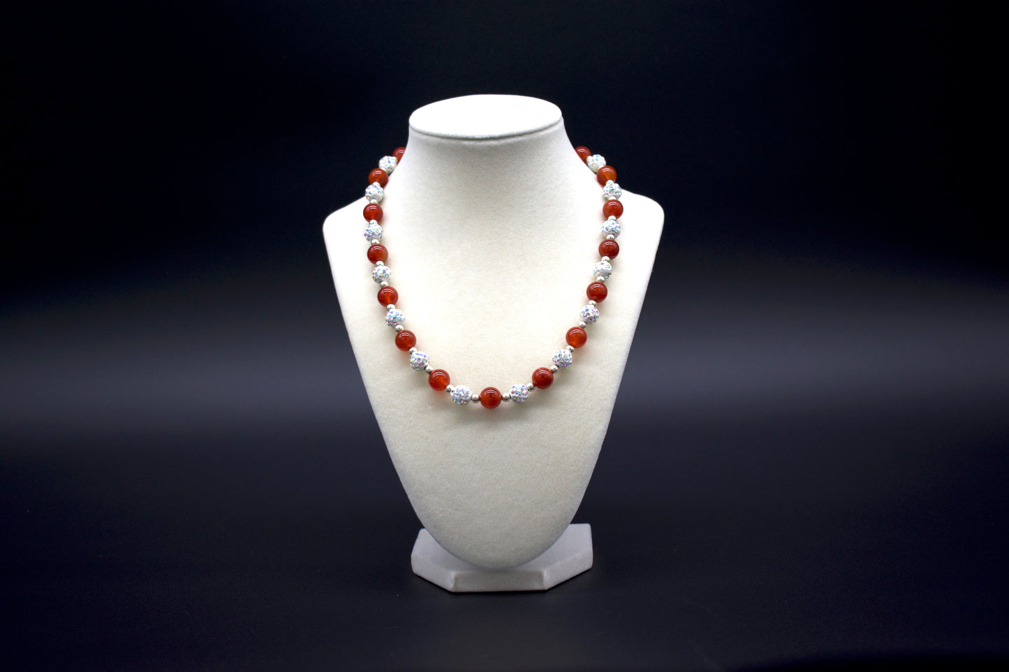 Ancient Infusions Custom Beaded Carnelian Necklace, handcrafted with genuine crystals, symbolizing courage, creativity, and vitality. Available in multiple lengths.