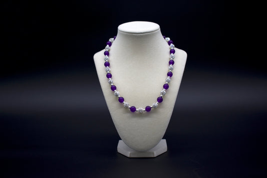 Ancient Infusions Custom Beaded Dark Purple Chalcedony Necklace, handcrafted with genuine crystals, symbolizing inner peace, emotional healing, and spiritual growth.