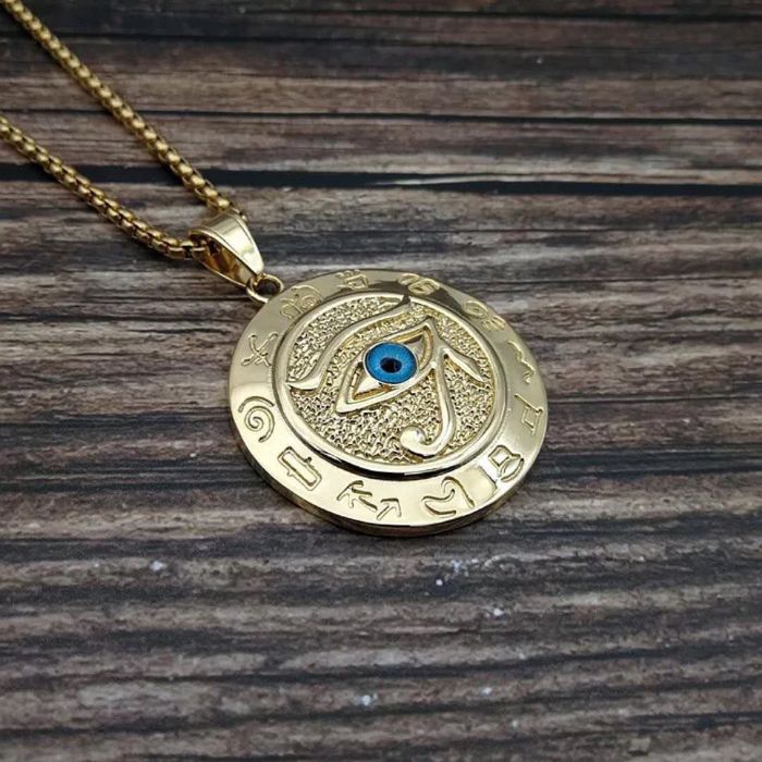 Ancient Infusions Egyptian Steel Eye Necklace - Eye of Ra's Vigilance in Stainless Steel. Harness the ancient power.