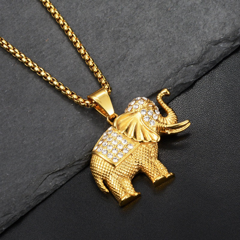 Ancient Infusions Elephant Cubic Zirconia Necklace - Stainless Steel Guardian of Elegance. Adorn yourself with grace and protection.