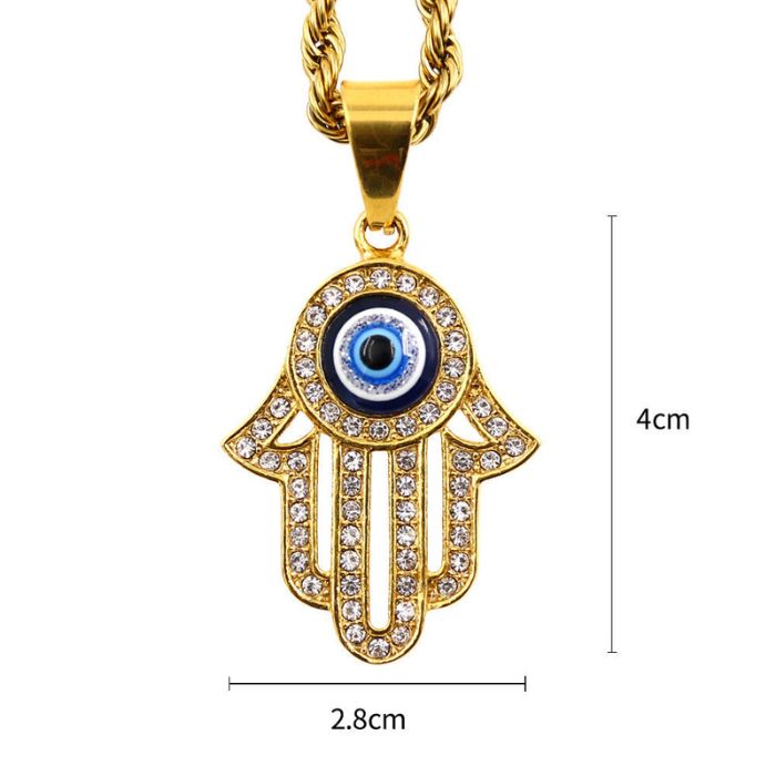 Ancient Infusions Cuban Zircons Evil Eye Hamsa Pendant Necklace - Protection and Style in Stainless Steel. Harness the energies of ancient symbols.