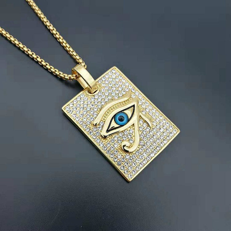 Ancient Infusions Eye of Ra Cuban Zircons Dog Tag Necklace - Spiritual Defense with Stainless Steel Radiance. Elevate your style with spiritual protection.