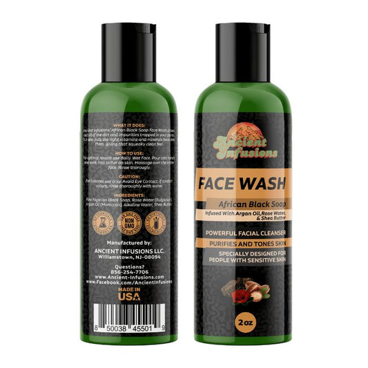 Ancient Infusions Gentle Care Liquid African Black Soap Face Wash bottle - Fragrance-Free Formula for Sensitive Skin.