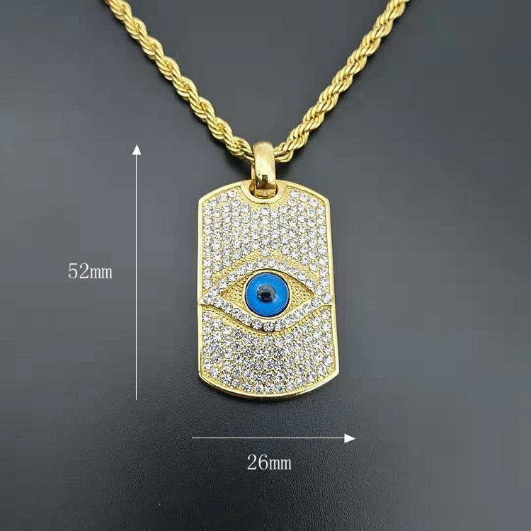 Ancient Infusions Guardian Chic Stainless Steel Dog Tag - Cuban Zircon Evil Eye Stylish Protection.