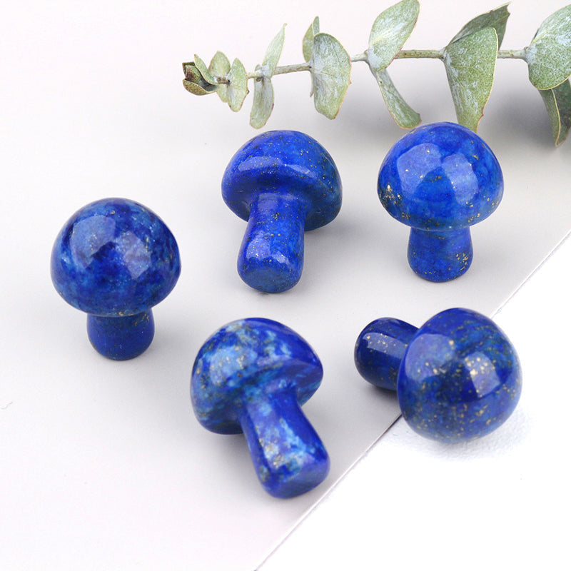 Ancient Infusions Lapis Lazuli Carved Mushroom - ~0.8 inches of cosmic serenity. Front view showcasing the deep blue beauty of Lapis Lazuli.