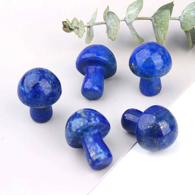 Ancient Infusions Lapis Lazuli Carved Mushroom - ~0.8 inches of cosmic serenity. Front view showcasing the deep blue beauty of Lapis Lazuli.