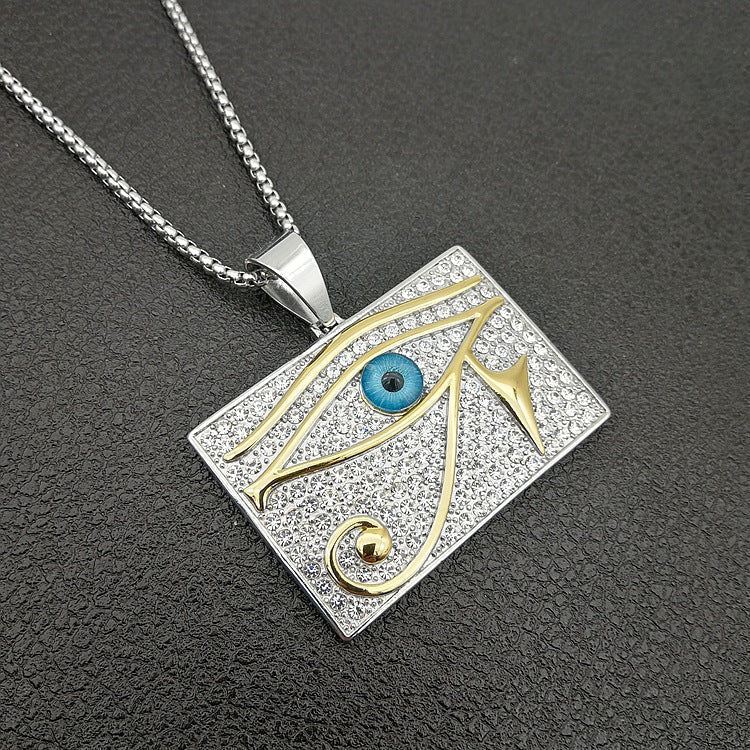 Ancient Infusions Majestic Cuban Ra Eye Necklace - Stainless Steel Beauty with Cuban Zircons. Symbolize divine protection in style.