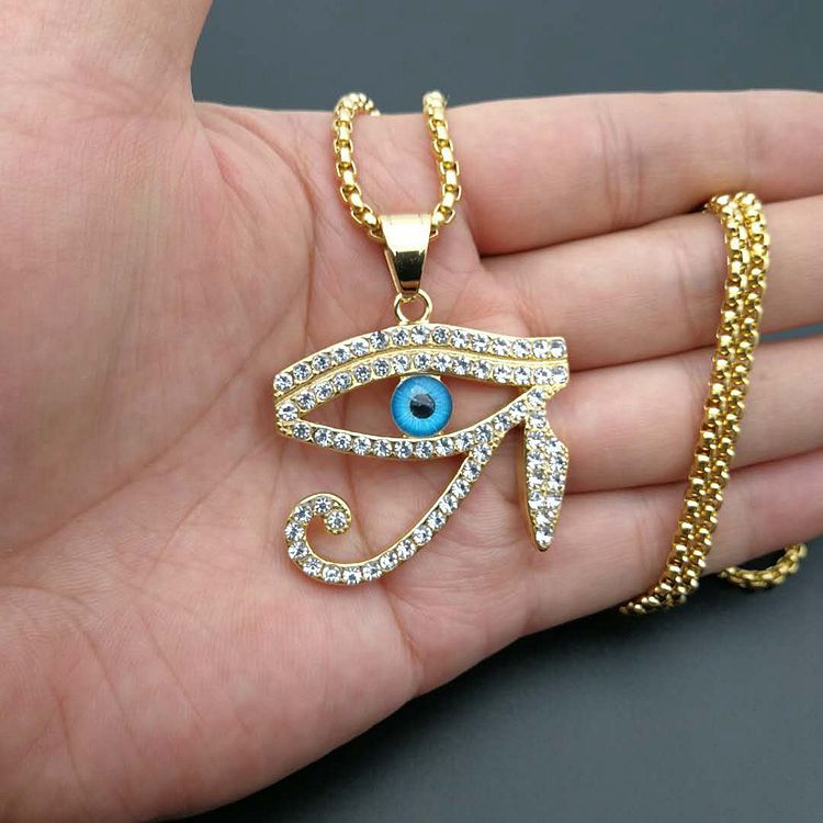 Ancient Infusions Majestic Eye of Ra Cuban Necklace - Cuban Zircons Brilliance in Stainless Steel. Unleash ancient protection.
