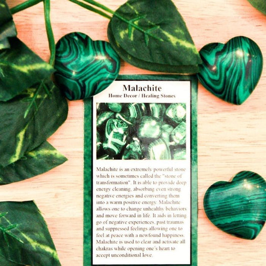 Ancient Infusions Malachite Carved Heart - Front view showcasing the vibrant green hues and heart-chakra-activating properties of Malachite.