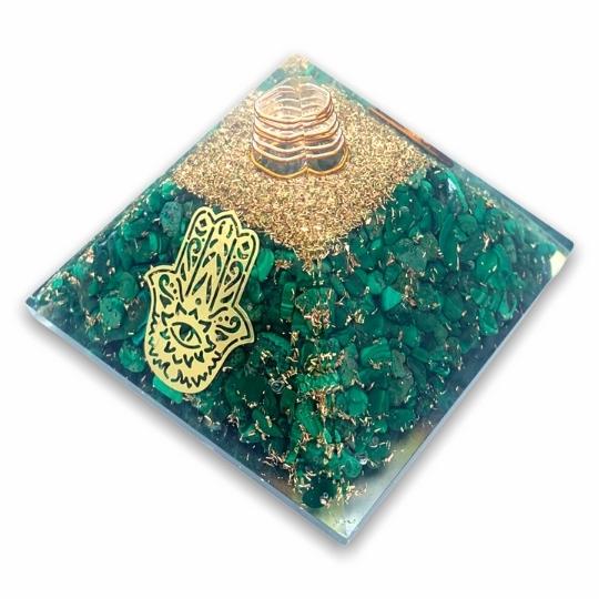 Ancient Infusions Malachite Orgonite Pyramid - Experience transformation and positive energy with the powerful synergy of Malachite and orgonite.