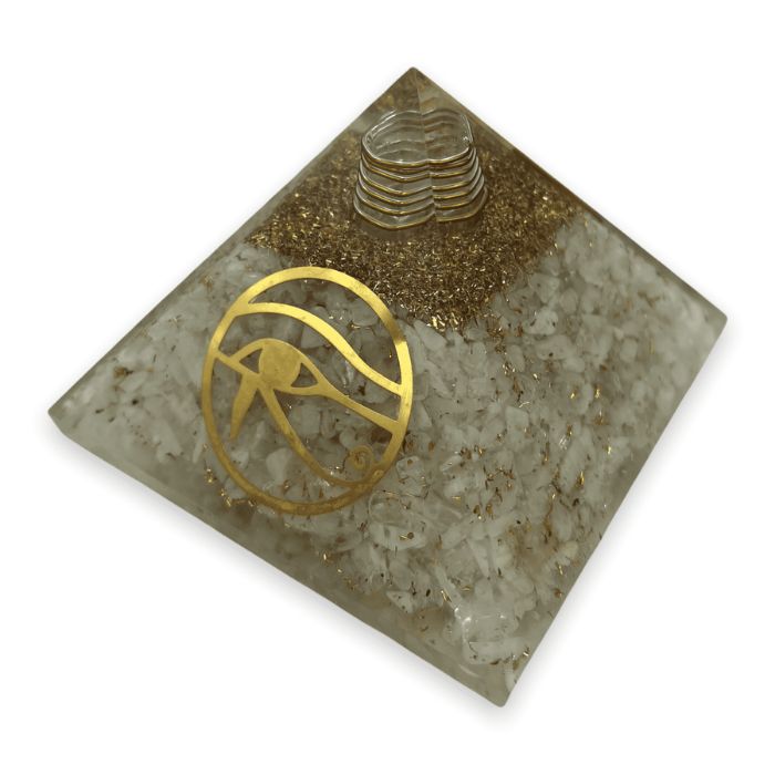 Ancient Infusions Orgonite Moonstone Pyramid - Elevate your surroundings with the soothing energy of Moonstone and the balanced aura of orgonite.