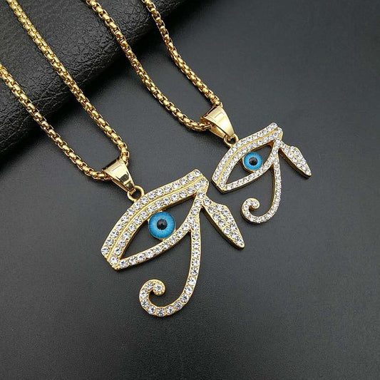 Ancient Infusions Mystical Cuban Eye of Ra Necklace - Stainless Steel Elegance with Cuban Zircons. Carry the essence of protection.