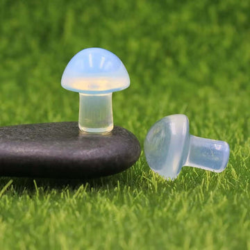 Ancient Infusions Opalite Carved Mushroom - ~0.8 inches of illuminating tranquility. Front view showcasing Opalite's ethereal glow and handcrafted excellence.