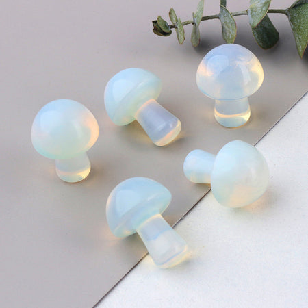 Opalite Carved Mushroom by Ancient Infusions - Side view highlighting the intricate details and spiritual properties of Opalite.