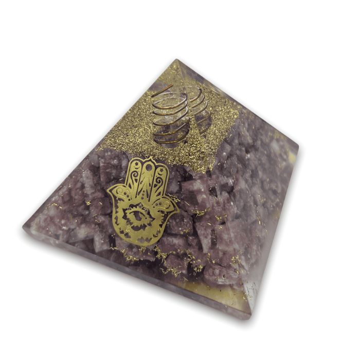 Ancient Infusions Lepidolite Orgonite Pyramid - Experience tranquility and emotional balance with the serene energy of Lepidolite and orgonite.