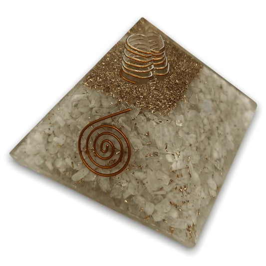 Ancient Infusions Moonstone Orgonite Pyramid - Experience tranquility and balance with the gentle energy of Moonstone and powerful orgonite technology.