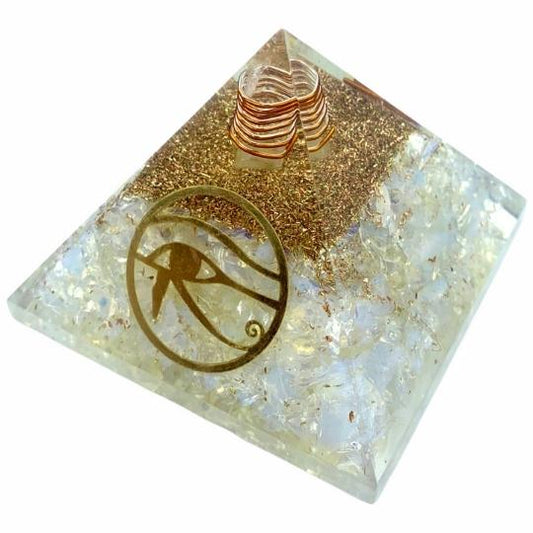 Ancient Infusions Opalite Orgonite Pyramid - Immerse your space in serenity with the radiant energy of Opalite and the harmonizing effects of orgonite.