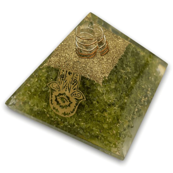 Ancient Infusions Orgonite Peridot Pyramid - Revitalize your space with the green energy of Peridot, enhanced by the harmonious influence of orgonite.