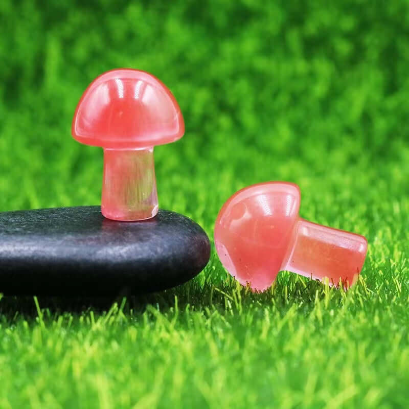 Ancient Infusions Red Agate Carved Mushroom - ~0.8 inches of energizing elegance. Front view showcasing the vibrant red hues and artistic craftsmanship.