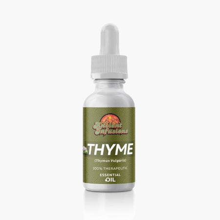 Ancient Infusions Therapeutic Grade Red Thyme Oil Label - Pure & Vitalizing Wellness.