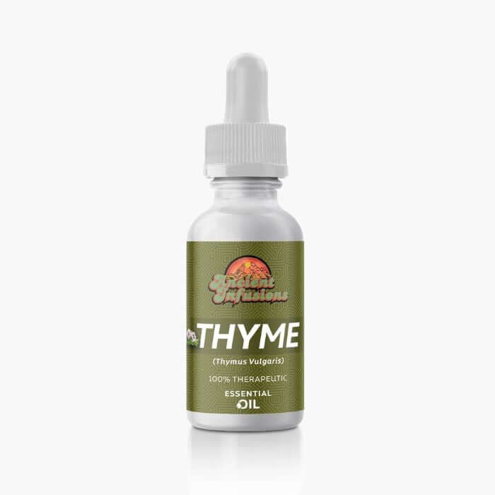 Ancient Infusions Therapeutic Grade Red Thyme Essential Oil Label - Pure & Vitalizing Wellness.