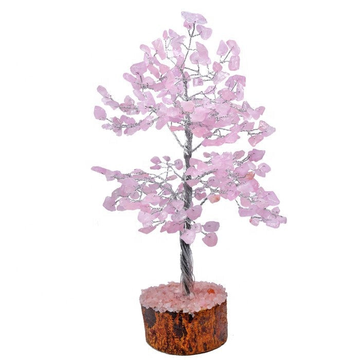 Embrace serenity with Ancient Infusions' Rose Quartz Crystal Tree - 7"-8" tall, hand-wired with 300 soothing rose quartz crystals for a harmonious and balanced energy.