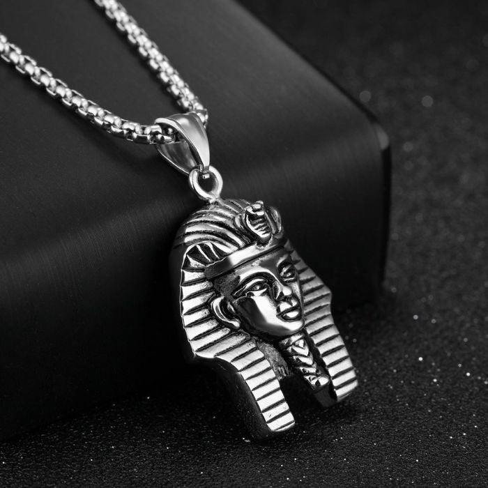 Ancient Infusions Steel Pharaoh Guardian Necklace - Royal Elegance in Stainless Steel. Elevate your style with divine protection.