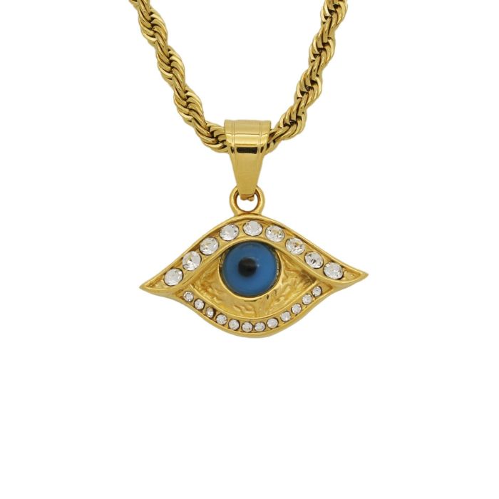 Ancient Infusions Stellar Blue Evil Eye Necklace - Celestial Radiance Stainless Steel Chain Cosmic Aura of Protection.