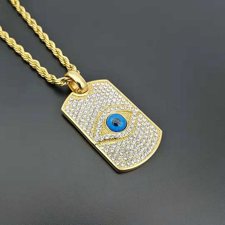 Ancient Infusions Stylish Protection Dog Tag Necklace - Guardian Chic Cuban Zircon Evil Eye.