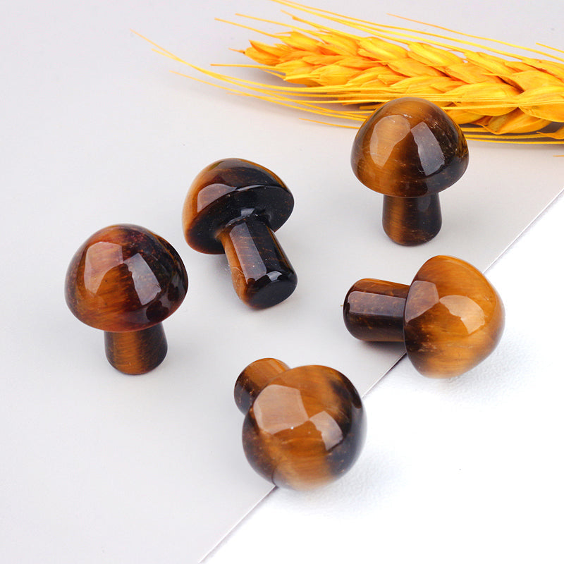 Tiger's Eye Carved Mushroom by Ancient Infusions - Side view highlighting the small size and empowering properties of this exquisite crystal.
