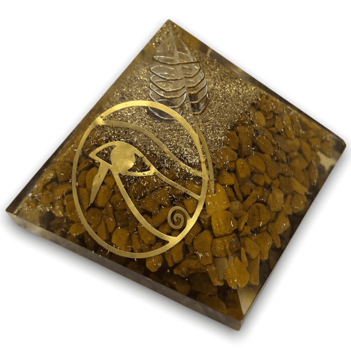 Ancient Infusions Yellow Jasper Orgonite Pyramid - Immerse yourself in the positive and revitalizing energies of Yellow Jasper and orgonite technology.