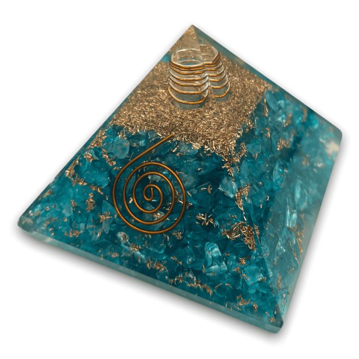 Aquamarine Orgone Pyramid showcasing its calming energy and design.