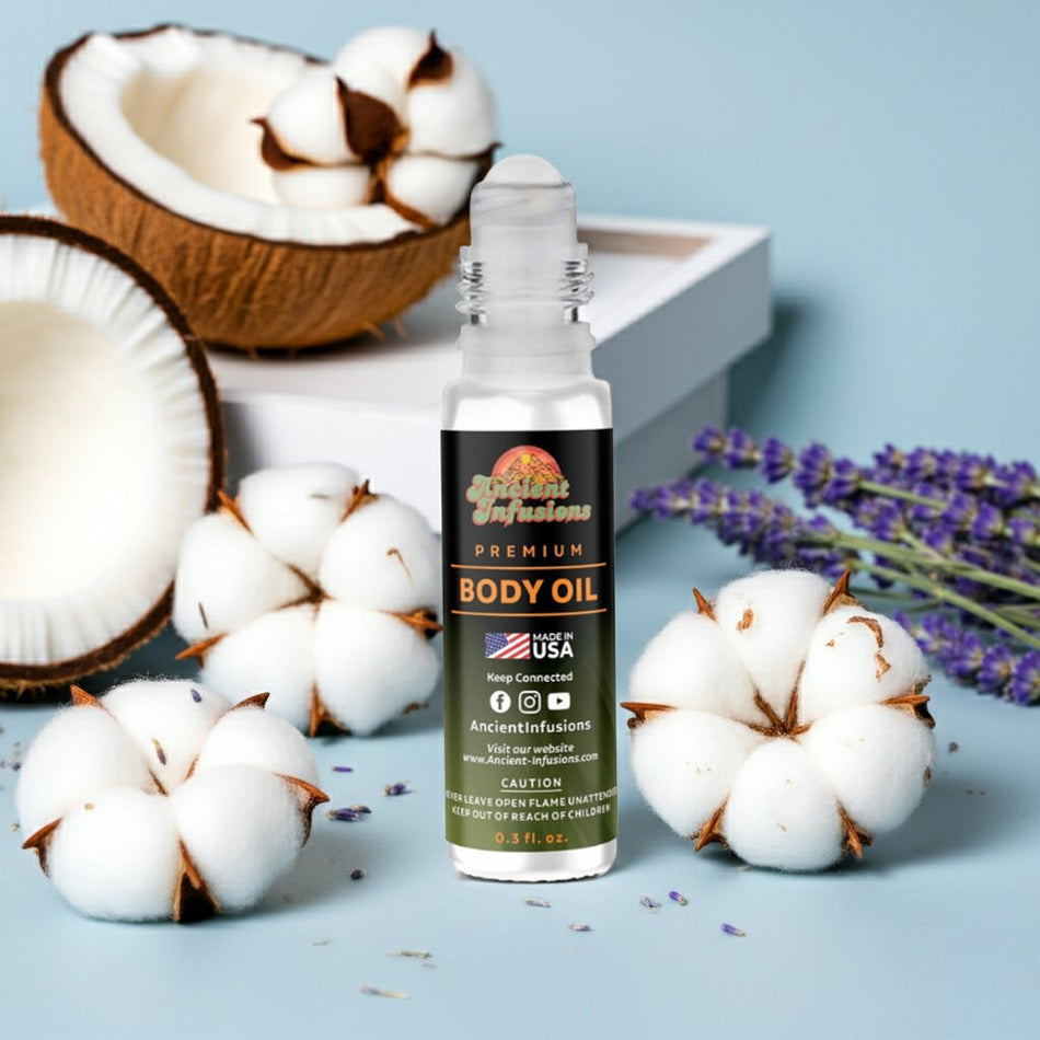Cloud Intense inspired perfume oil roll-on with soft pastel decor