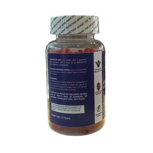 Bottle of supplements with a blue label on a white background