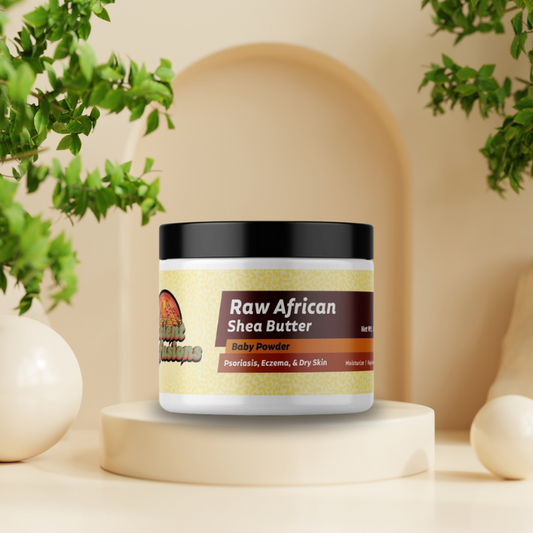 Baby powder raw African shea butter by Ancient Infusions – 100% pure natural moisturizer for baby-soft skin, hydration, and soothing care.