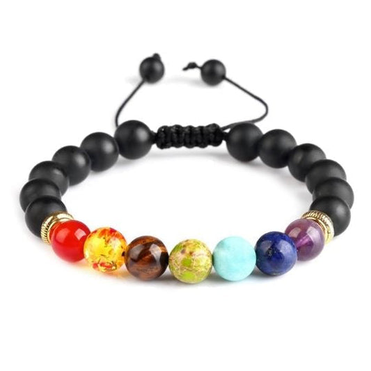 Black Onyx Adjustable Rope 7 Chakra Bracelet – Protective and Grounding Energy for Men and Women.