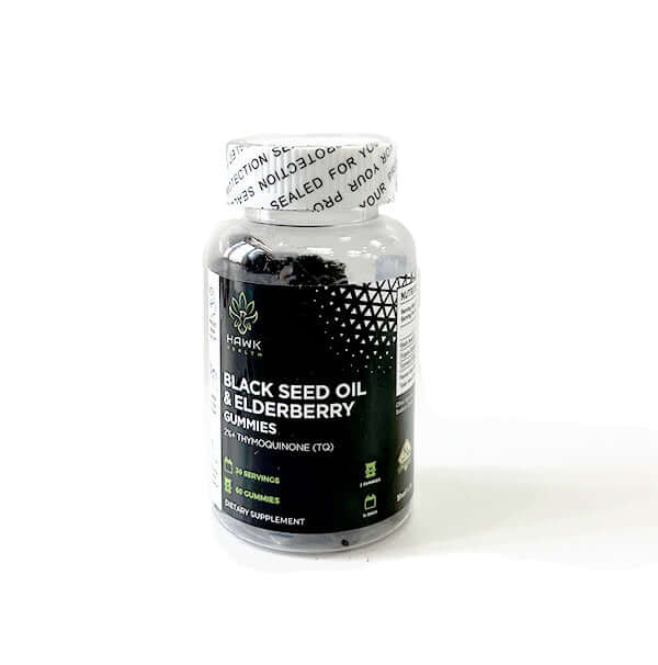 Black seed gummies with elderberry extract in a vegan-friendly gummy base