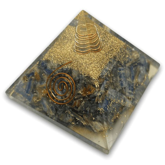 Blue Kyanite Orgone Pyramid for spiritual alignment and harmony.