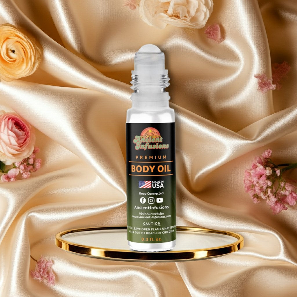 Chanel Chance Splendide Inspired Body Oil on silk with beautiful rose petals