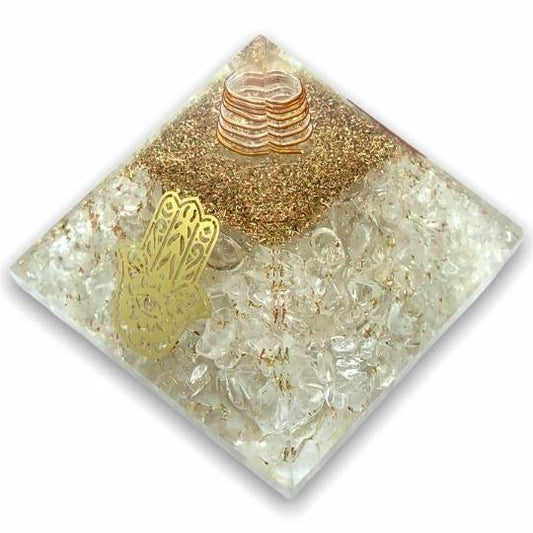 Ancient Infusions Clear Quartz Orgonite Pyramid - Harness the pure energy and clarity of clear quartz crystal and orgonite.