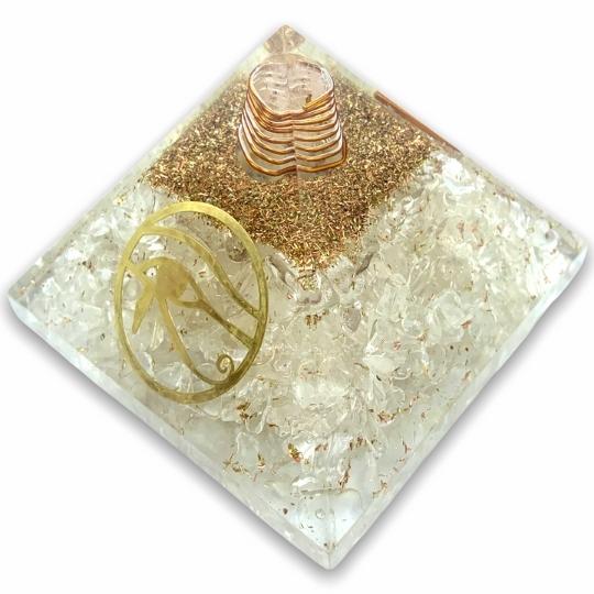 Clear Quartz Orgonite Pyramid by Ancient Infusions - Amplify your focus and spiritual awareness with this crystal pyramid.
