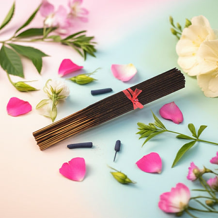 Flower Shop Incense Sticks with a decorative ribbon on a colorful floral background