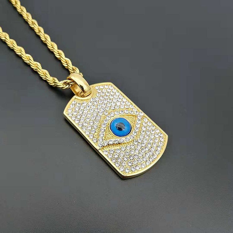 Gold-Plated Evil Eye Dog Tag Necklace with Stainless Steel Chain by Ancient Infusions – Unisex Protective Jewelry.