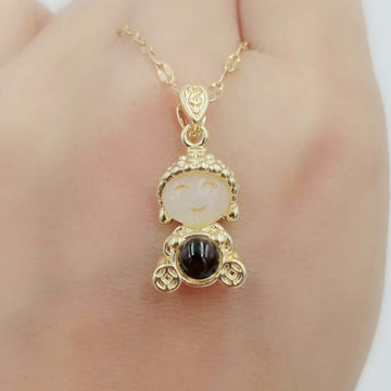 Gold Mini Baby Buddha Stainless Steel Necklace by Ancient Infusions – Minimal Spiritual Jewelry for Men and Women.