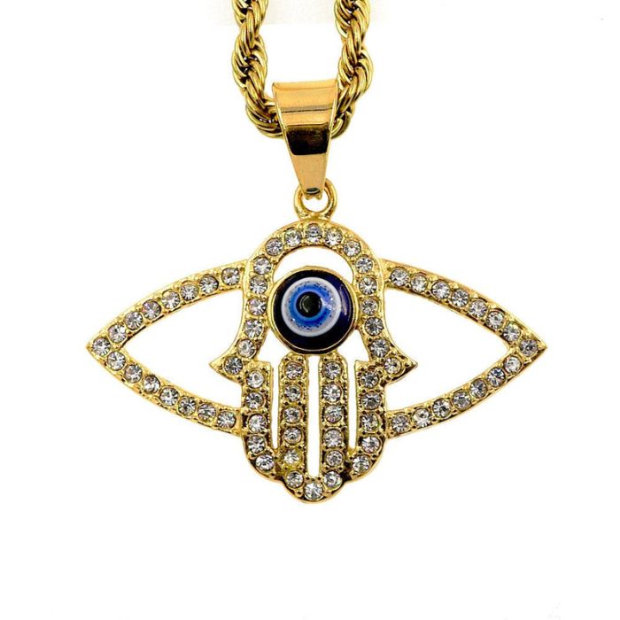 Ancient Infusions Guardian Charm Cuban Zircon Hamsa with Evil Eye Necklace.